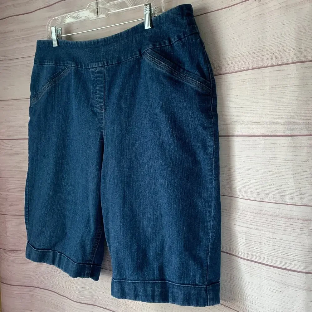 Westbound Denim Jean Bermuda Shorts Pull On Cuffed Hem Size 18